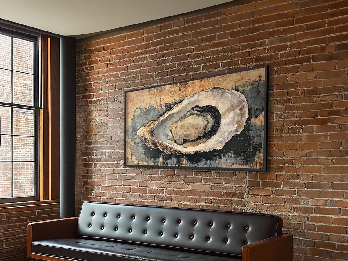 Oyster Shell Painting Textured Blue Ochre Abstract Coastal Wall Art - Image 4