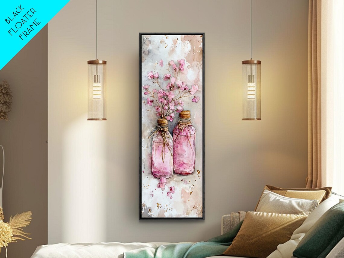 Pink Glass Bottles Wildflowers Rustic Farmhouse Watercolor Poster - Image 4