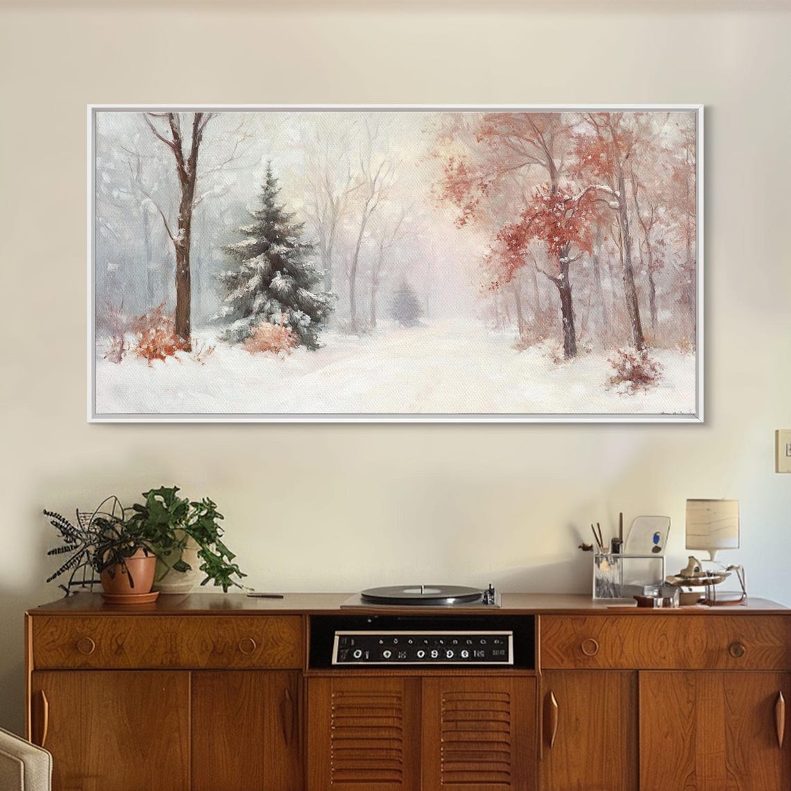 Winter Forest Snowy Landscape Pines Misty Falling Snow Wall Poster