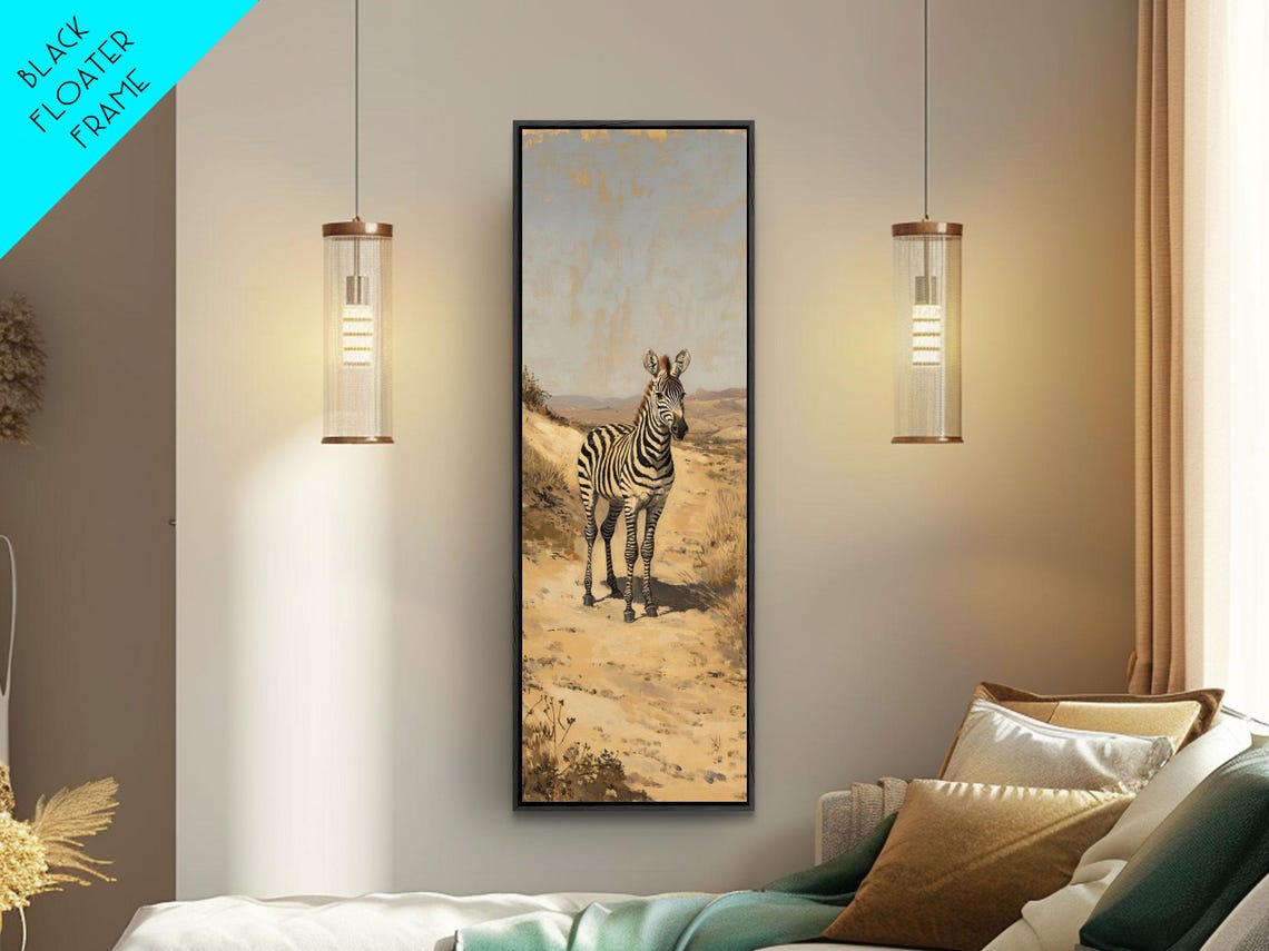 Zebra in Golden Savanna Grassland Painterly Wildlife Wall Art - Image 2