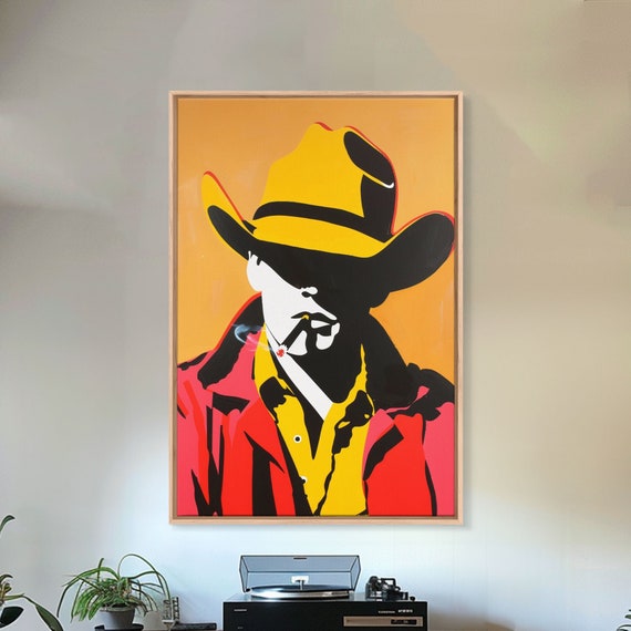 Bold Cowboy Silhouette With Cigarette Framed Print Western Wall Art Cowboy Art Living Room Decor Rustic Home Decor