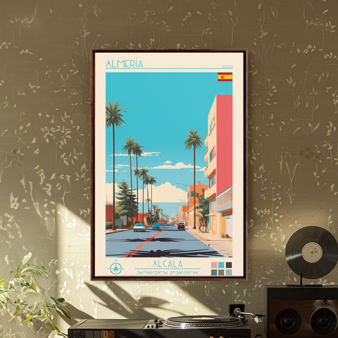 Almeria Spain Palm Lined Coastal Avenue Mediterranean Summer Poster