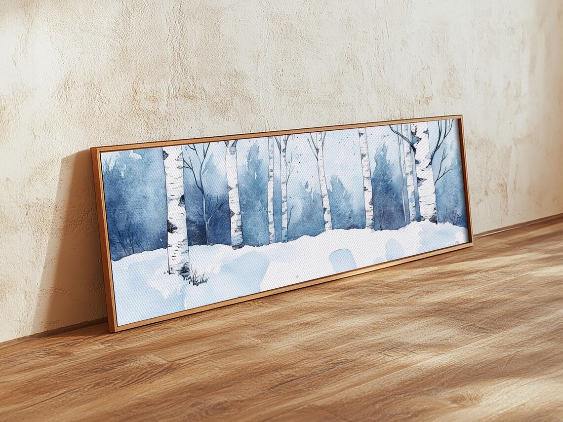 Winter Birch Tree Forest Watercolor Wall Art Print
