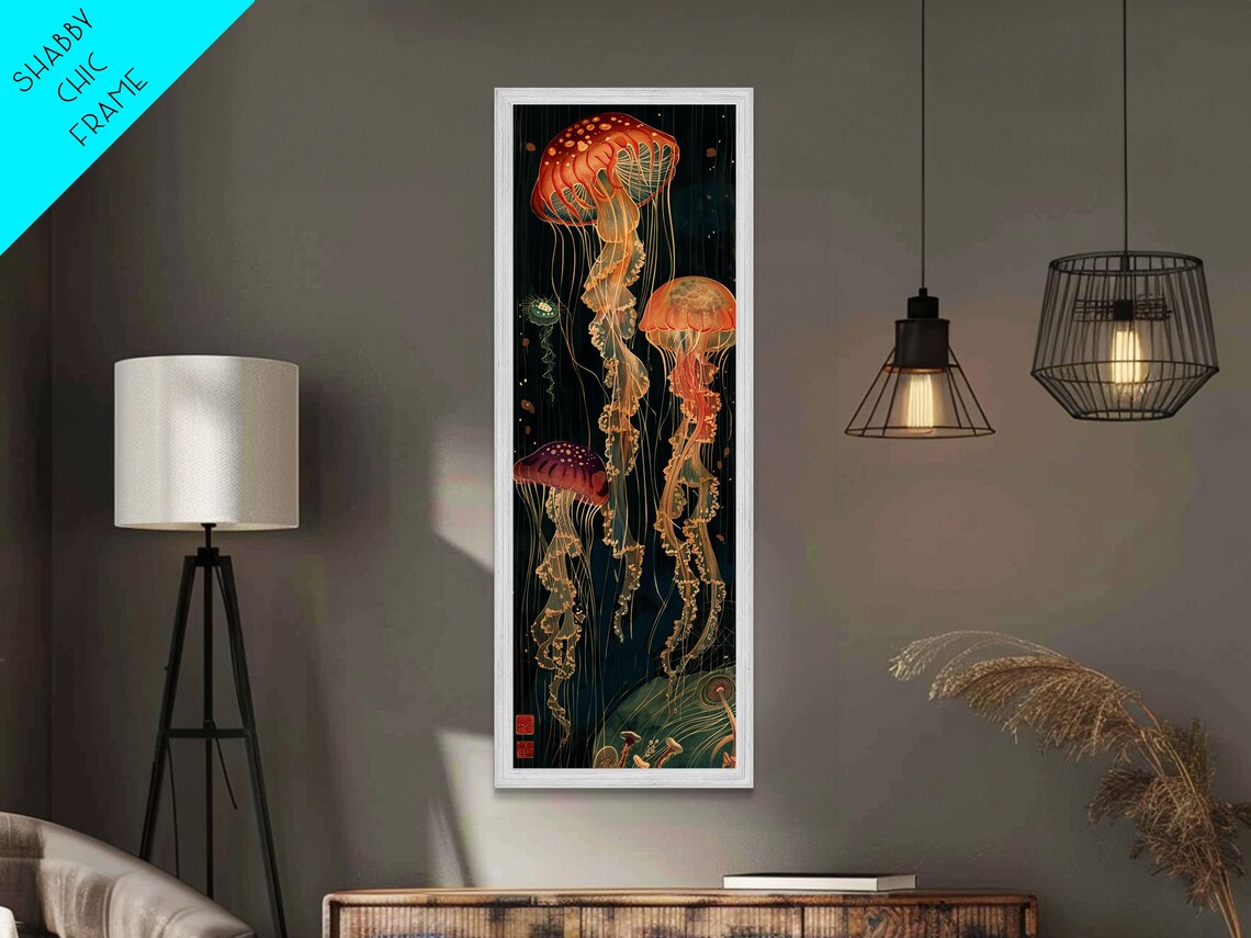 Jellyfish Japanese Style Woodblock Wall Art Print