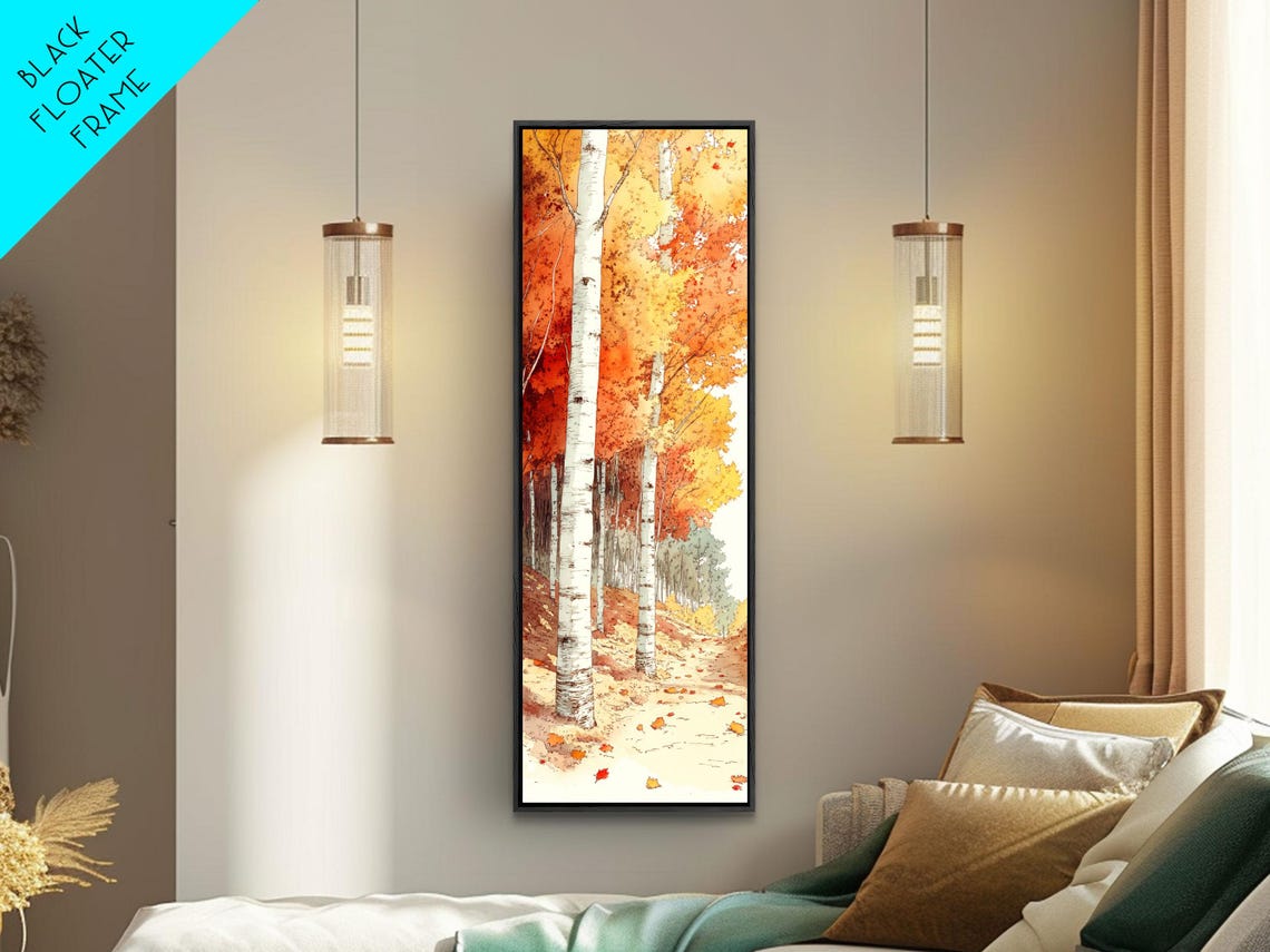 Autumn Birch Trees Fall Foliage Watercolor Landscape Wall Art - Image 4