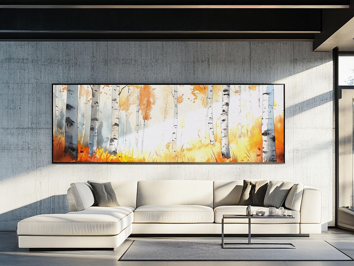 Birch Tree Art Birch Tree Painting Print Panoramic Birch Tree Wall Art Birch Trees Painting Watercolor Forest Art Print Fall Wall Decor - Image 5