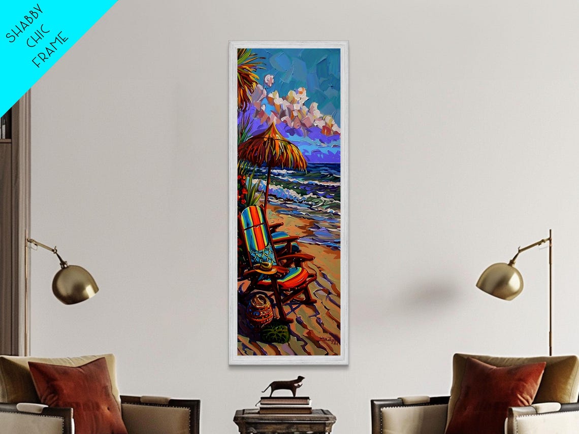 Beach Chair Under Palapa Umbrella By Surf Impasto Coastal Scene Poster - Image 3