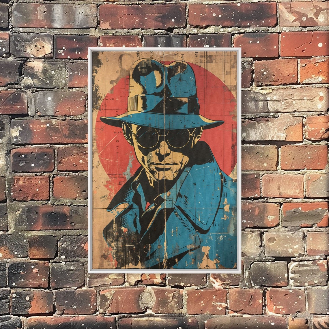 1950s Detective Noir Comic Art Poster Man in Fedora Sunglasses Print - Image 3
