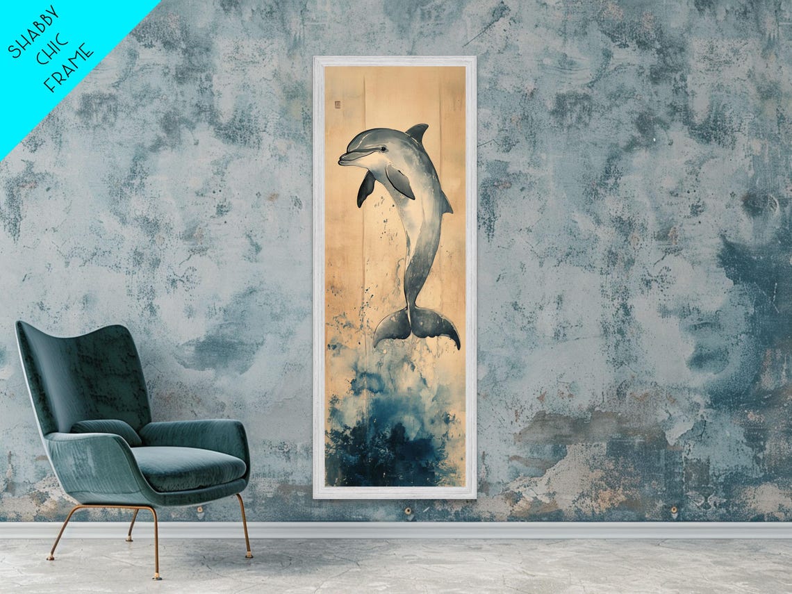 Leaping Dolphin Realistic Golden Sand Splash Coastal Marine Art Poster - Image 6