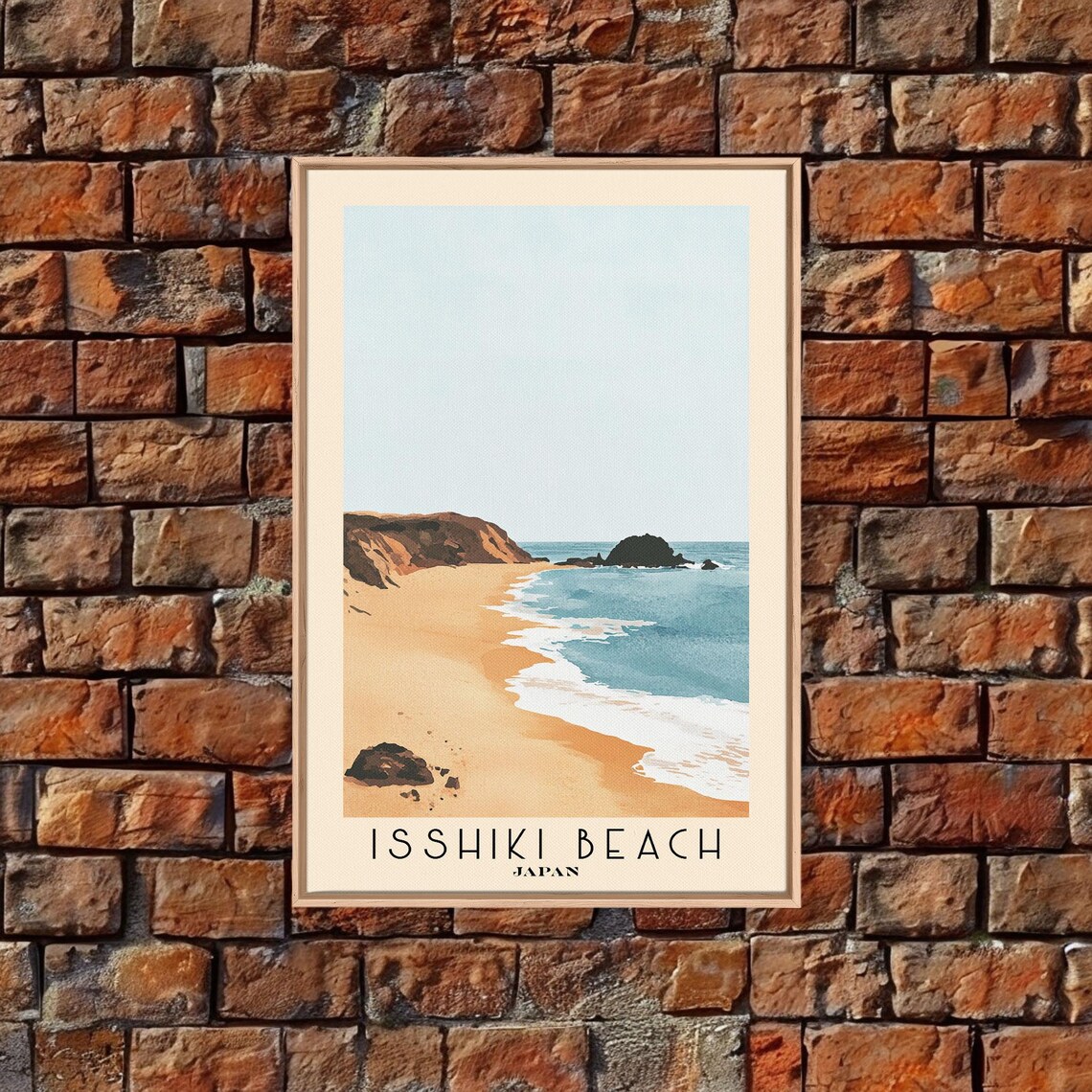 Isshiki Beach Japan Golden Sand Minimalist Cove Watercolor Travel Poster - Image 5