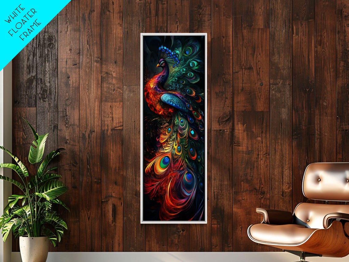 Vibrant Peacock Fanned Tail Rainbow Feather Art Decor Poster - Image 3