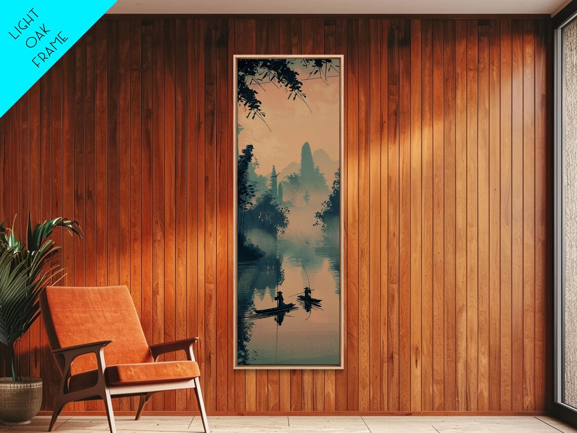 Two Fishermen In Misty Lake At Dawn Tranquil Japanese Travel Poster - Image 2
