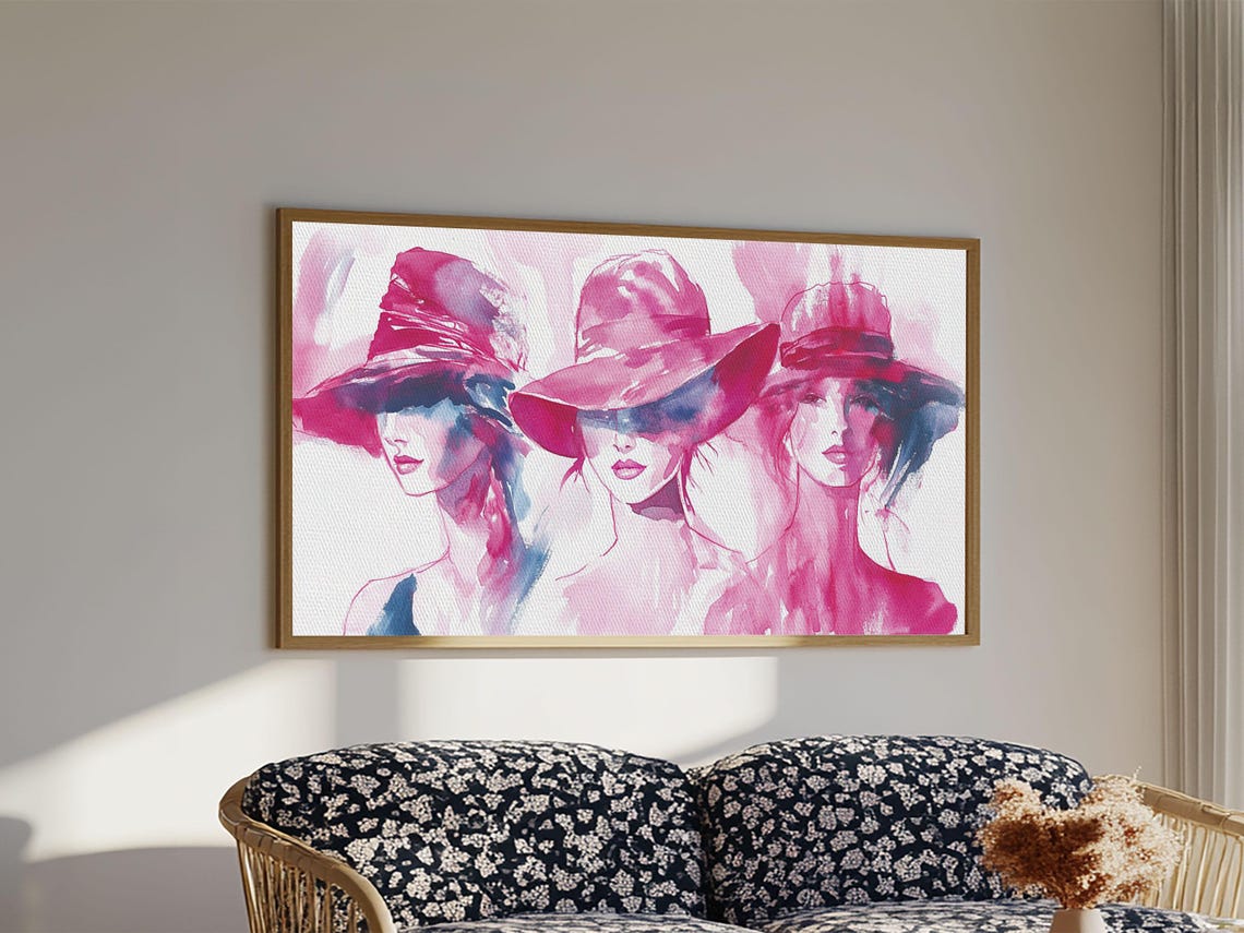 Pink Hat Ladies Watercolor Fashion Illustration Chic Women Poster - Image 2