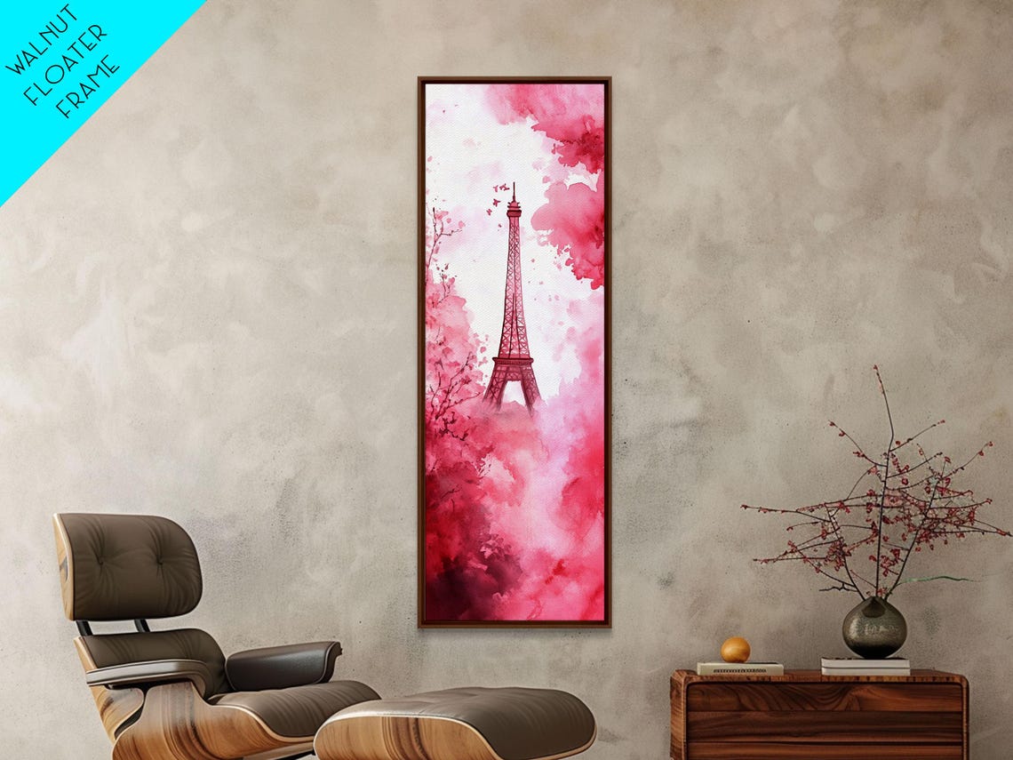 Eiffel Tower In Pink Watercolor Romantic Parisian Skyline Wall Art - Image 6