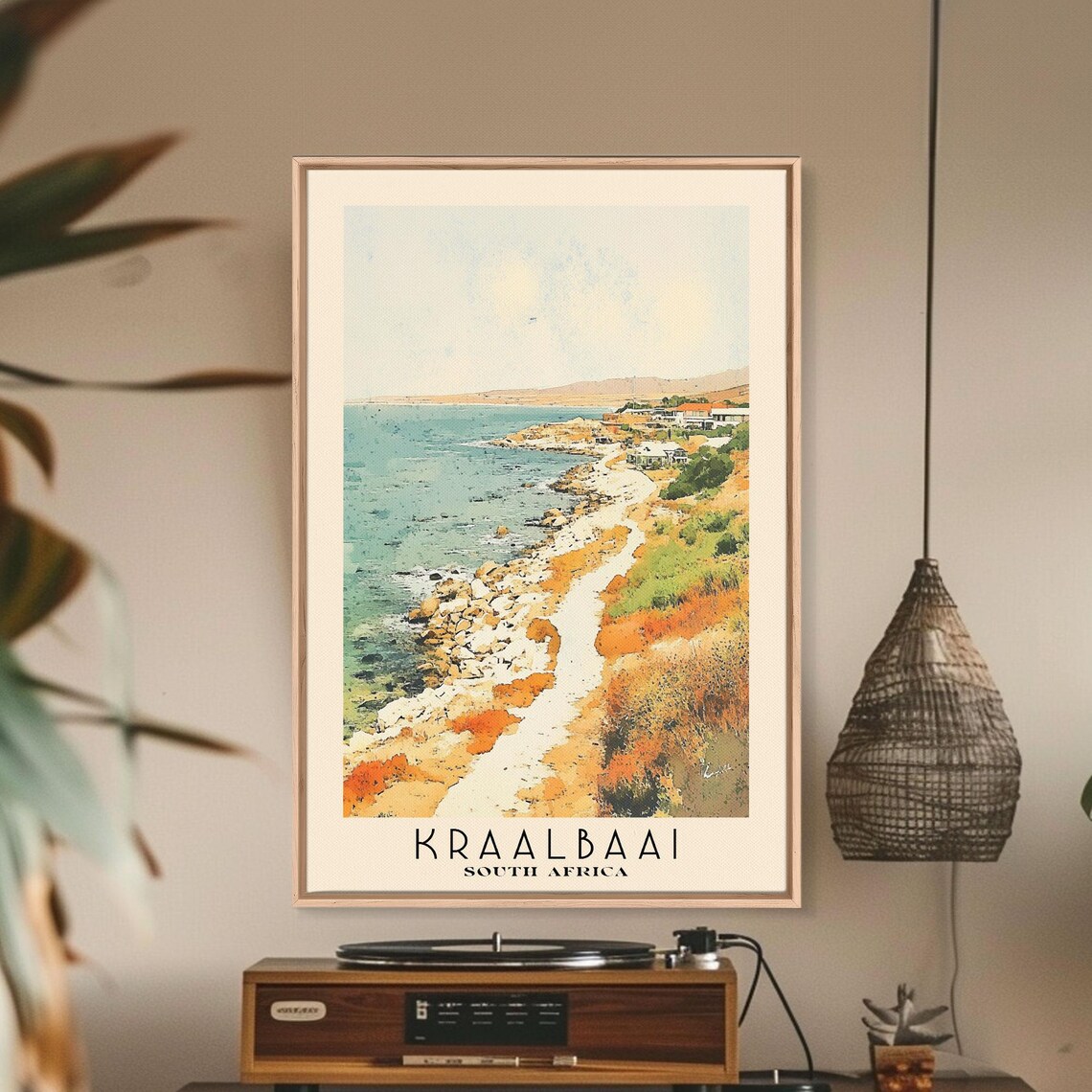 Kraalbaai South Africa Rocky Shore Orange Grass Coastal Watercolor Poster