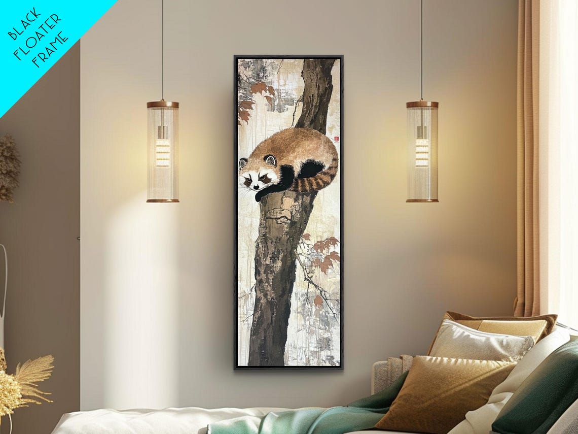 Sleeping Red Panda Tree Branch East Asian Ink Style Cute Animal Poster - Image 5