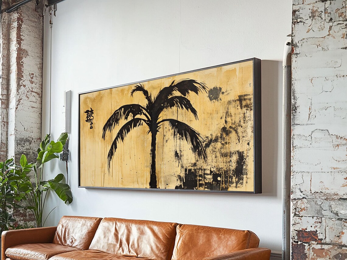 Black Palm Tree Gold Grunge Abstract Tropical Silhouette Wall Art - Image 5