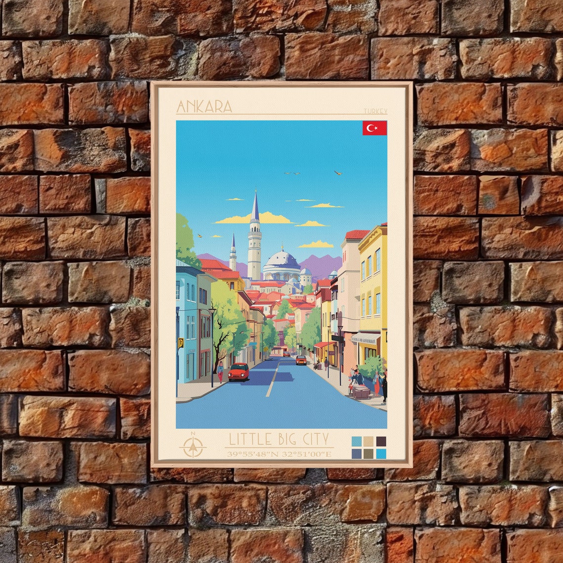 Ankara Turkey Street View Domed Mosque Minarets Mountain Travel Poster - Image 2