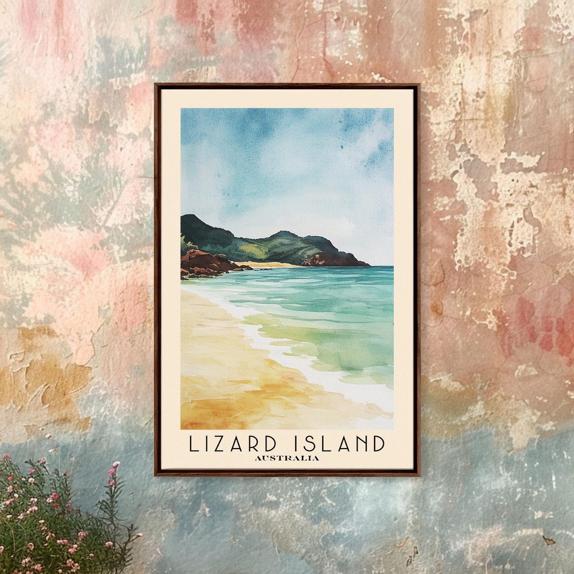 Lizard Island Australia Golden Beach Green Headland Watercolor Poster - Image 4