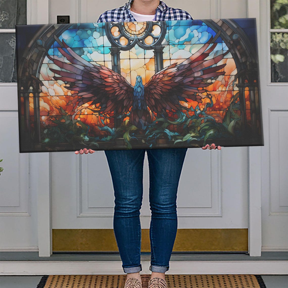 Stained Glass Eagle Cathedral Window Sunrise Wildlife Art Poster - Image 4