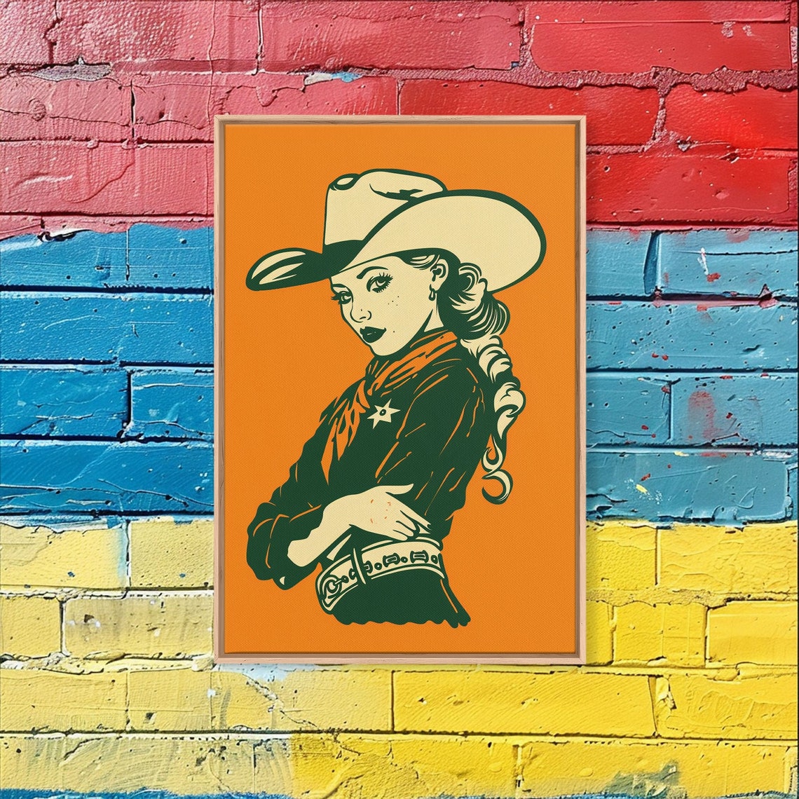 Elegant Retro Cowgirl With Hat Illustration Framed Print Vintage Western Art Stylish Cowgirl Wall Art For Living Room - Image 2