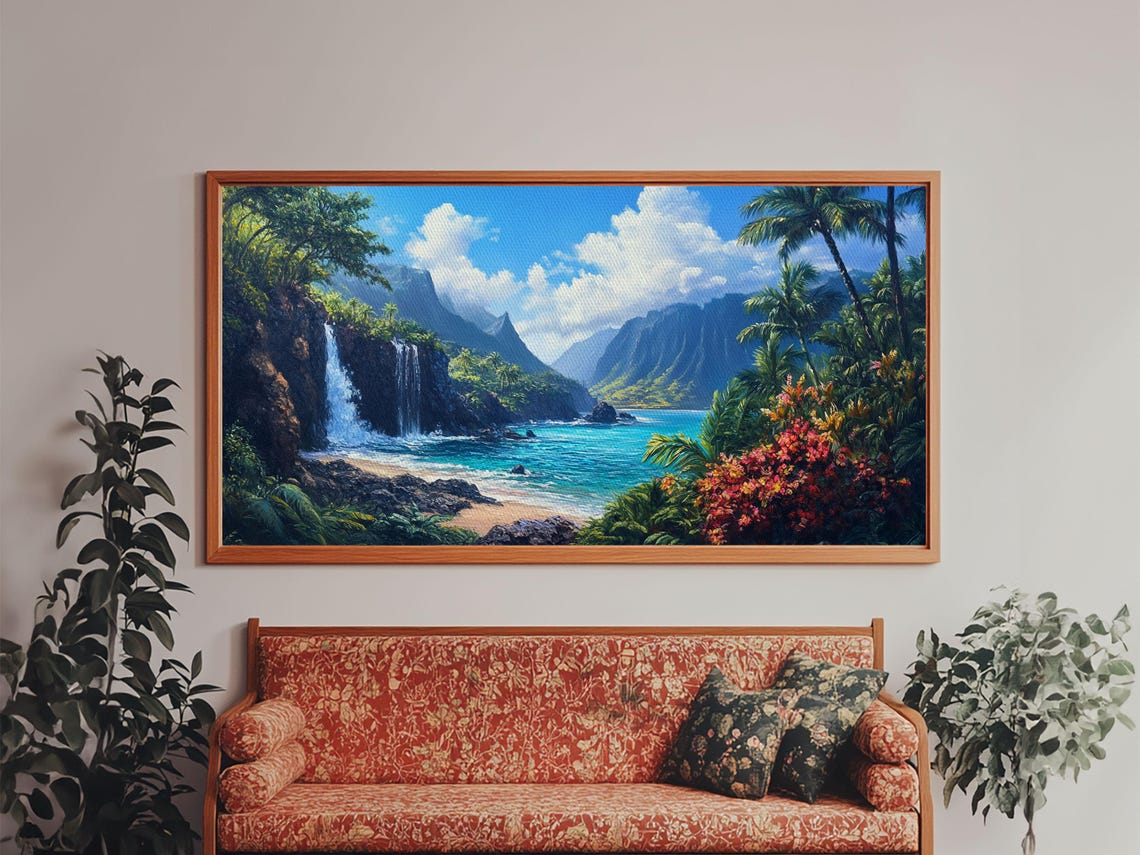 Waterfall Paradise Print Hawaii Art Coastal Wall Art Above Sofa Decor Rustic Landscape Painting Living Room Art Gift Idea - Image 4