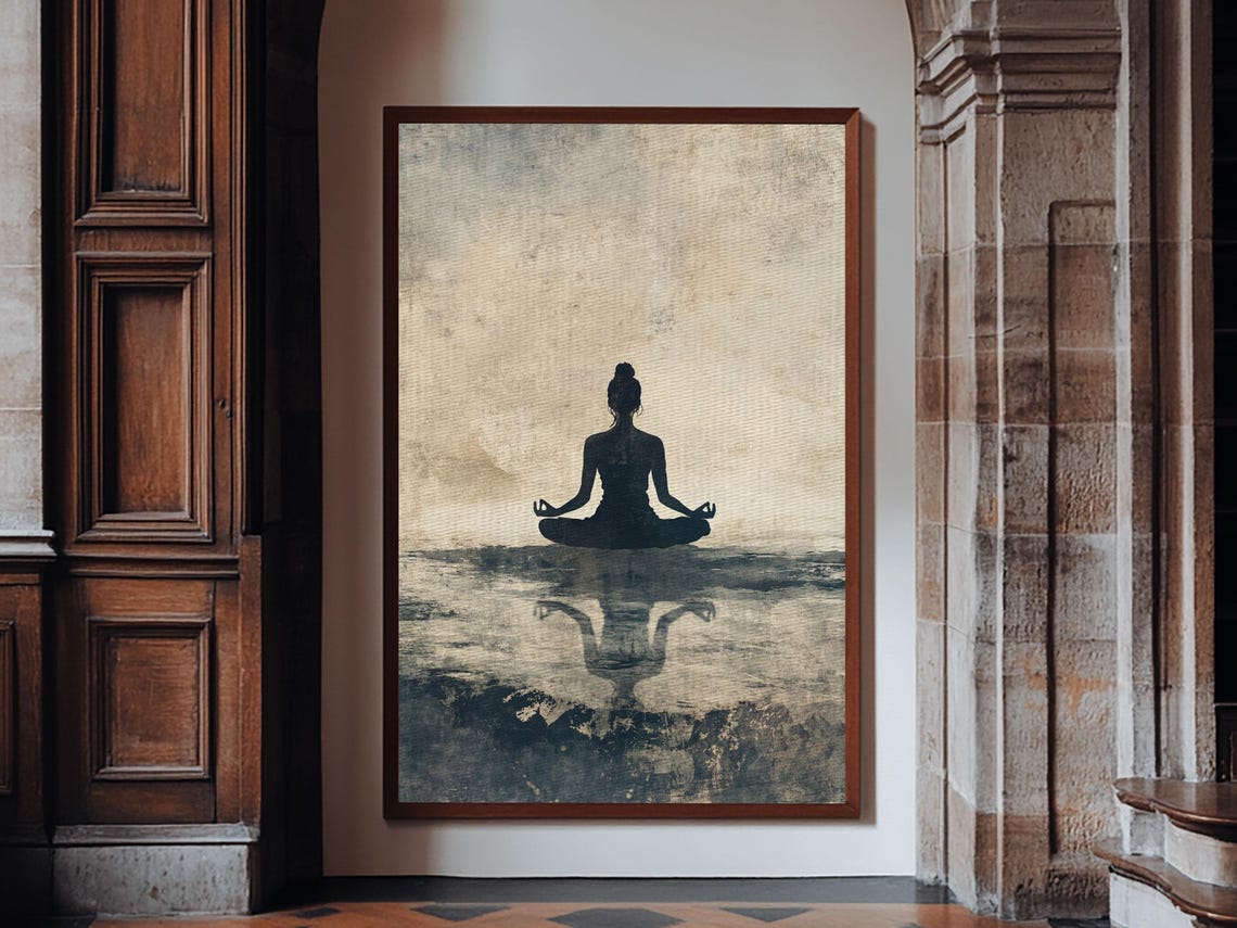 Meditation Silhouette Lotus Pose Water Reflection Neutral Zen Wall Art - Image 6