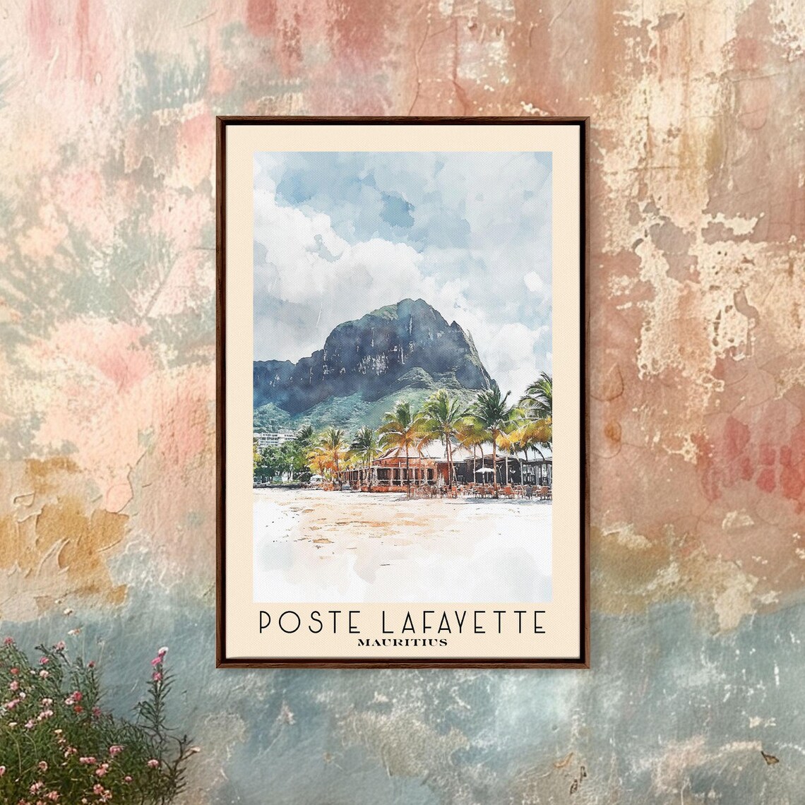 Poste Lafayette Mauritius Palm Beach Mountain Backdrop Watercolor Poster