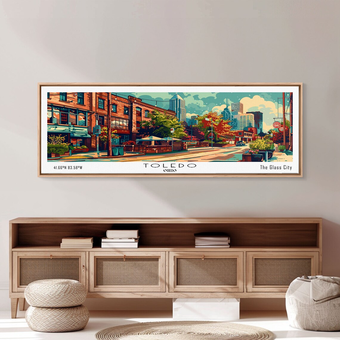 Toledo Ohio Glass City Historic Brick Street Skyline Travel Poster - Image 2