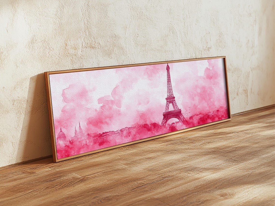 Eiffel Tower Paris Pink Watercolor Romantic Cityscape Travel Poster - Image 5
