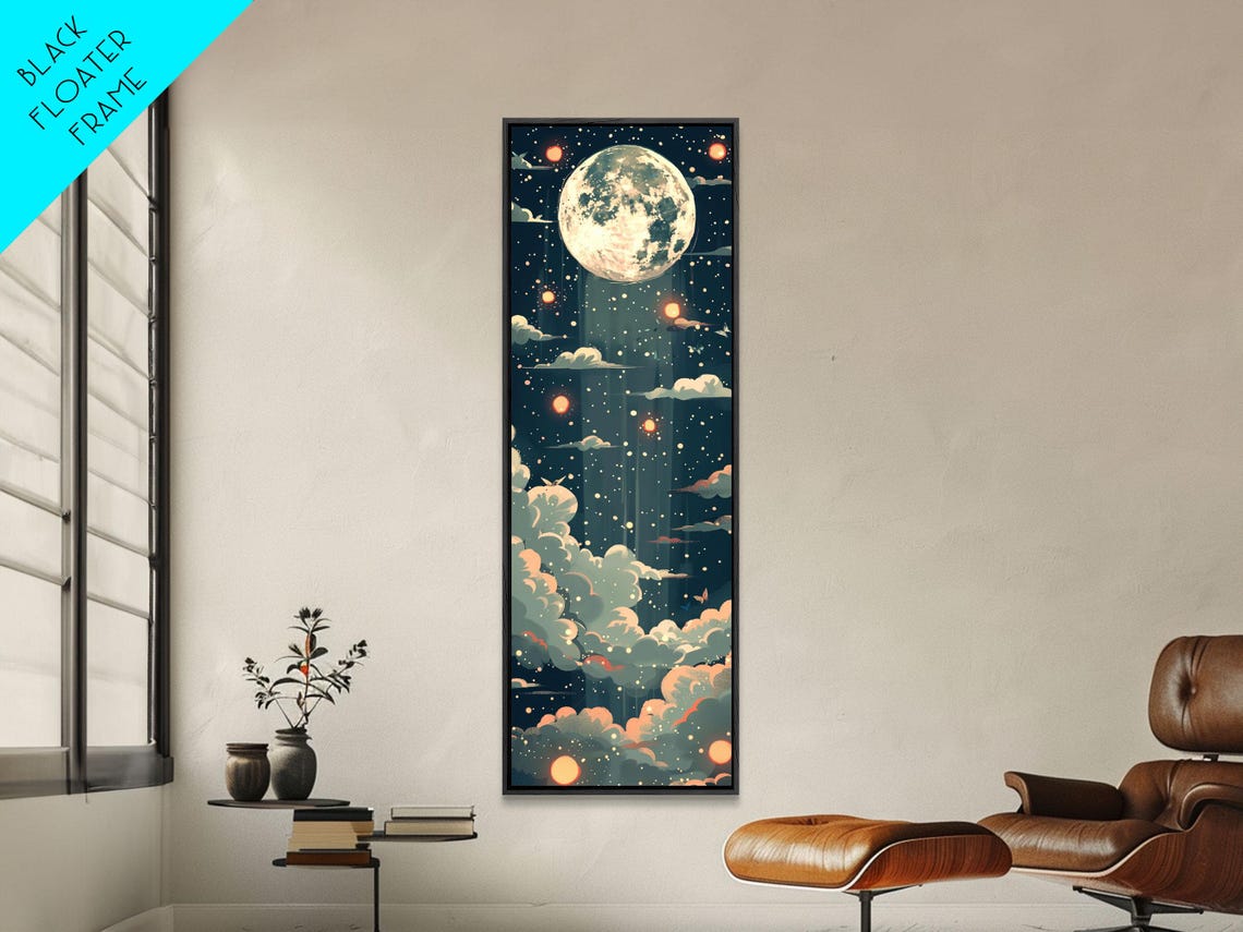 Moonlit Night Glowing Lanterns Clouds Dark Japanese Art Poster - Image 5
