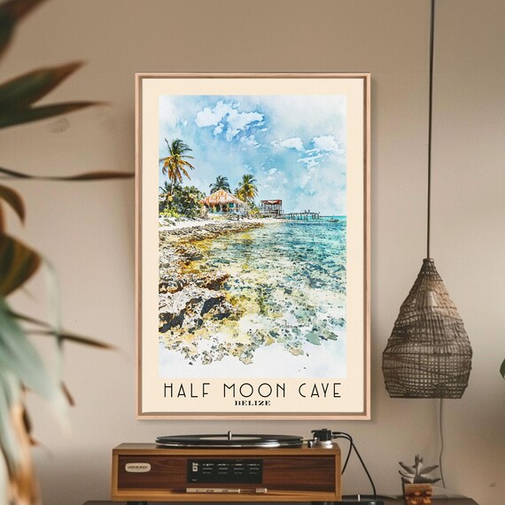 Half Moon Caye Belize Crystal Coral Shallows Pier Watercolor Poster