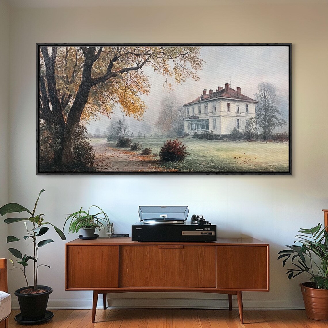 Misty Autumn Manor House White Farmhouse Foggy Fall Estate Poster - Image 5