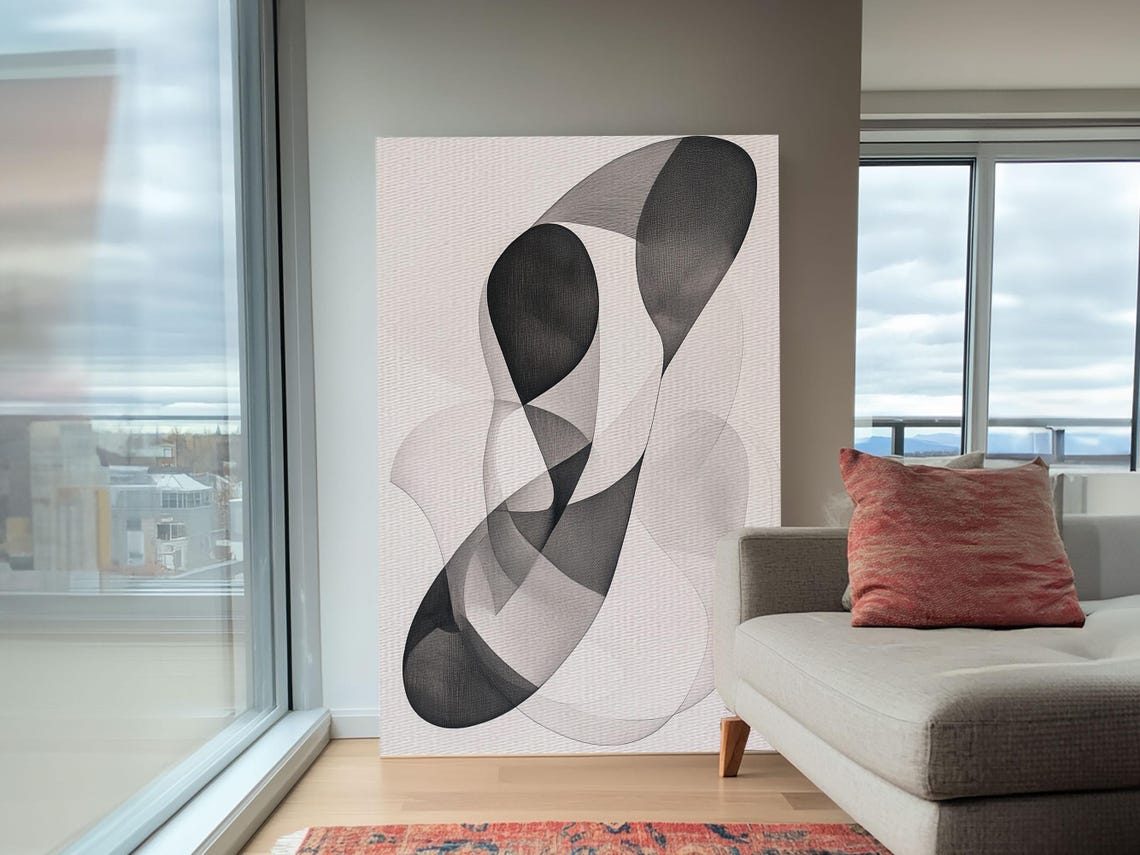 Monochrome Abstract Black Gray Layered Shapes Modern Dynamic Poster - Image 2