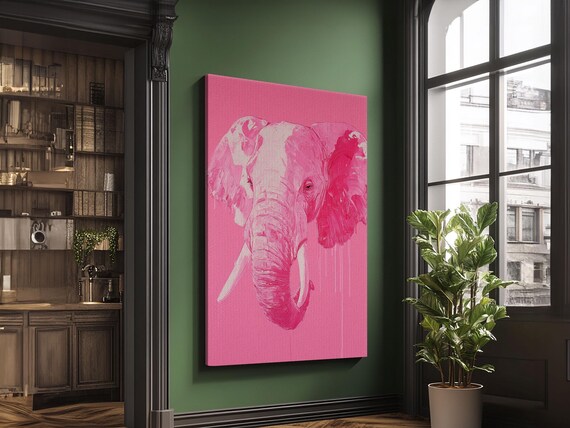Pink Elephant Portrait Pop Art Bold Magenta Modern Trendy Animal Art Poster