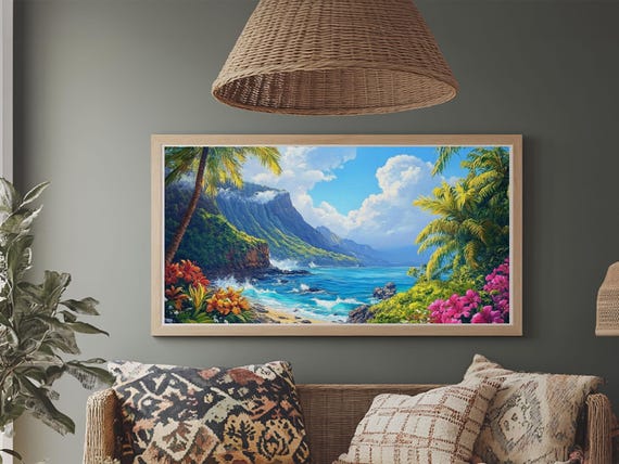 Tropical Beachscape Print Coastal Landscape Art Hawaii Decor Living Room Art Above Couch Art Nautical Wall Art Gift Idea
