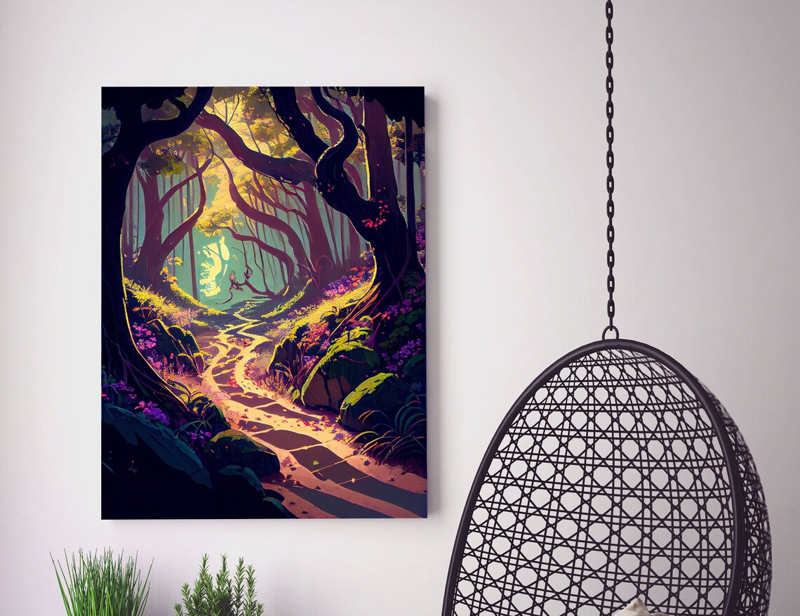 Path Into the Wood Forest, Nature Trees Art Print