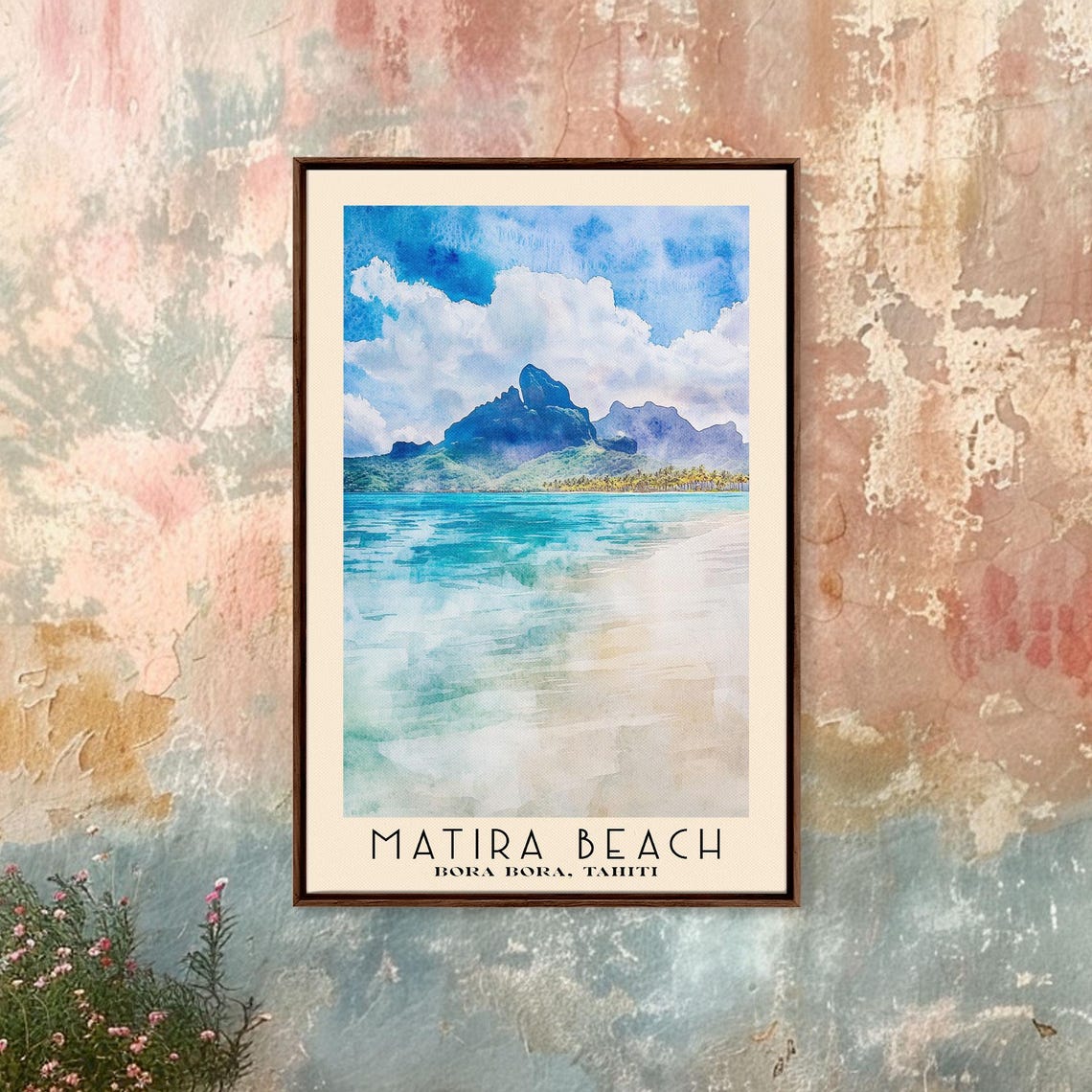 Matira Beach Bora Bora Tahiti Lagoon Mountain View Travel Poster