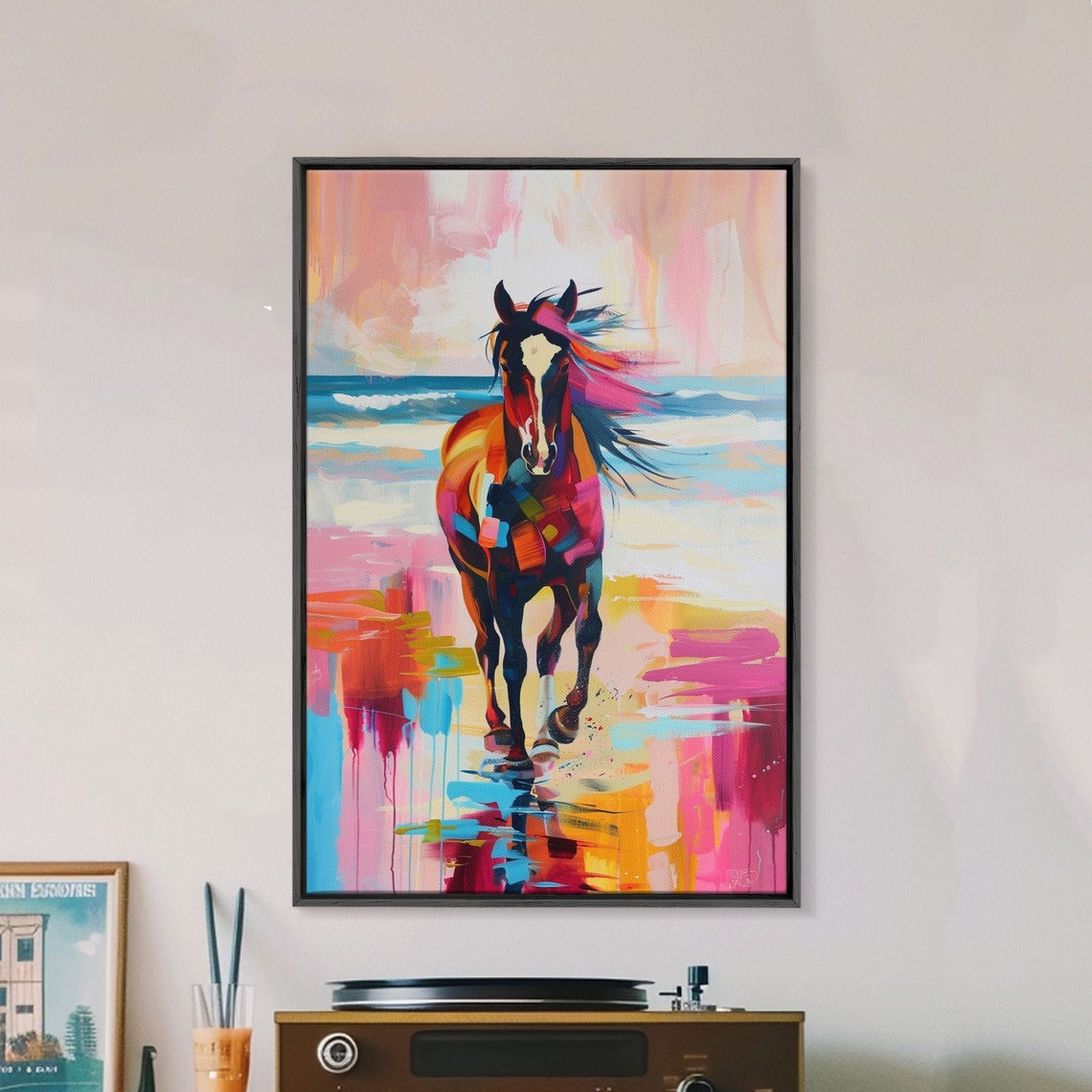 Colorful Horse Galloping On Beach Bold Abstract Equine Poster - Image 2