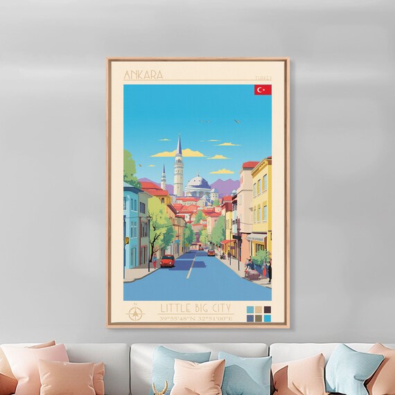 Ankara Turkey Travel Poster Framed Print Midcentury Modern Art Pop Art Wall Decor Home Decor Vacation Gift Living Room Art