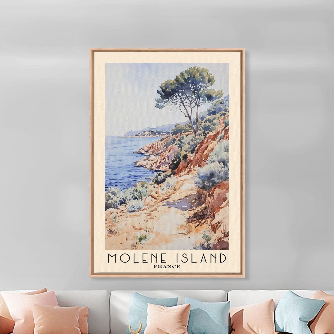Molene Island France Rocky Coastal Path Red Cliffs Watercolor Poster - Image 3