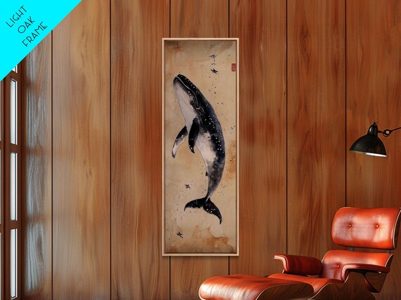 Sepia Toned Humpback Whale Art With Vintage Nautical Charm Elegant Framed Print For Coastal Or Rustic Ocean Inspired Wall Decor