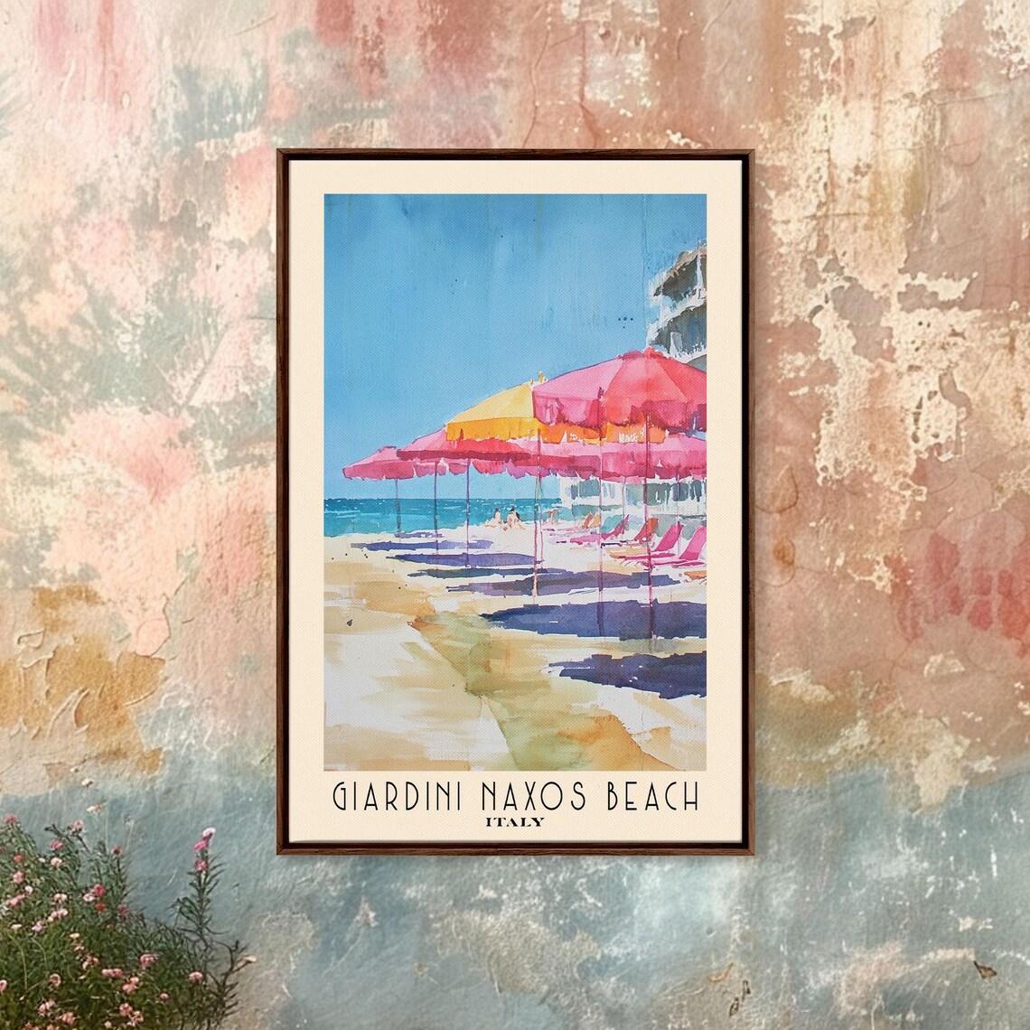 Giardini Naxos Beach Italy Colorful Umbrellas Sicily Coast Poster - Image 4
