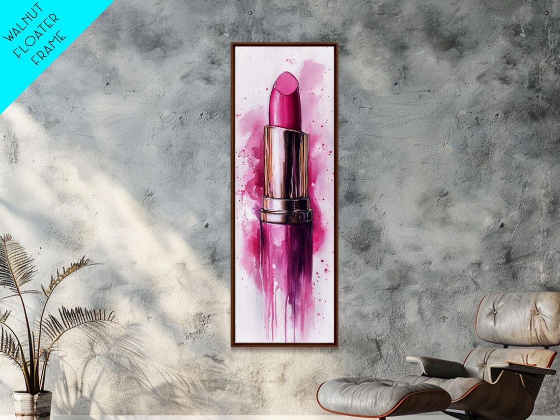 Bold Magenta Lipstick Watercolor Beauty Makeup Dramatic Wall Art - Image 4