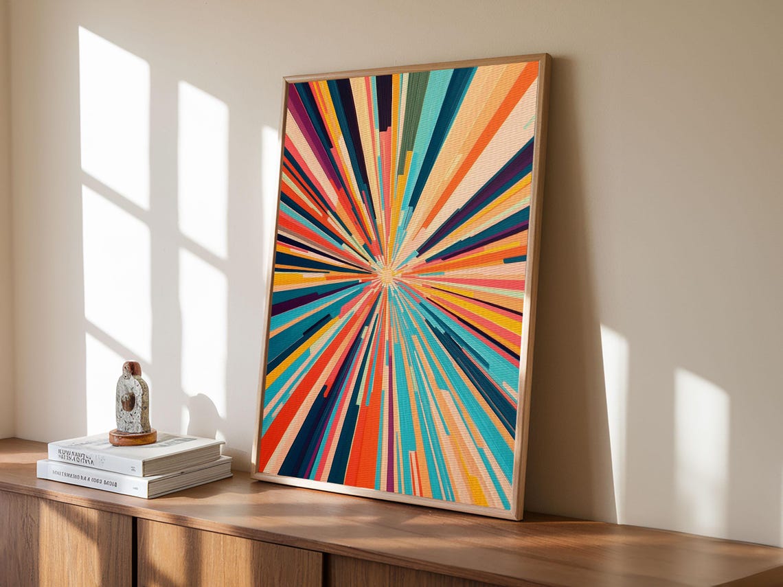 Mid Century Modern Sunburst Rays Colorful Retro Geometric Wall Art - Image 4