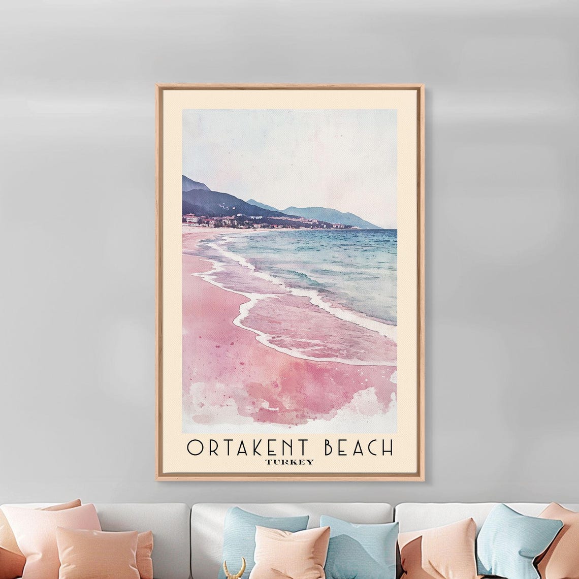 Ortakent Beach Turkey Pink Sand Surf Mountain Coastline Poster - Image 3