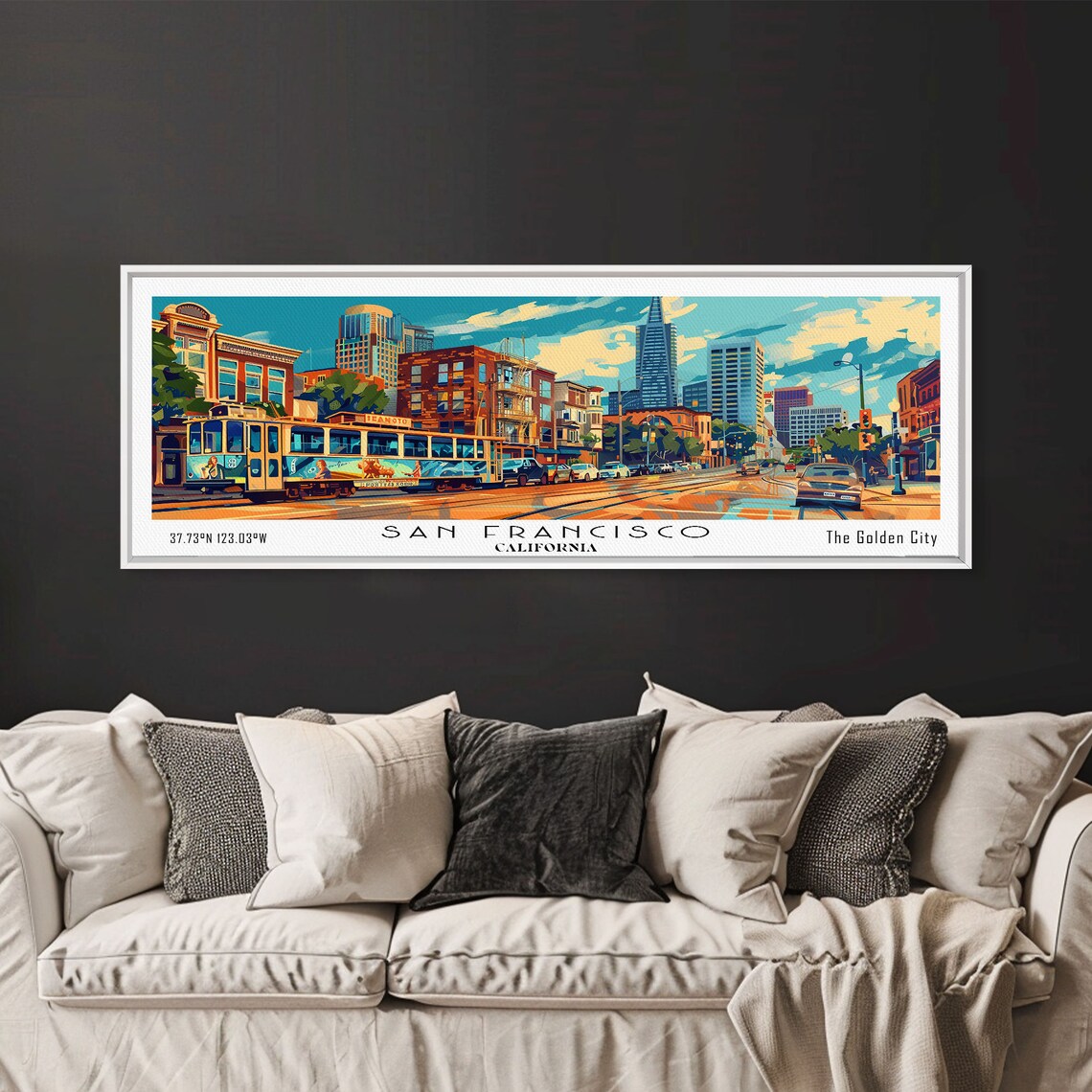 San Francisco California Golden City Cable Car Street Skyline Poster