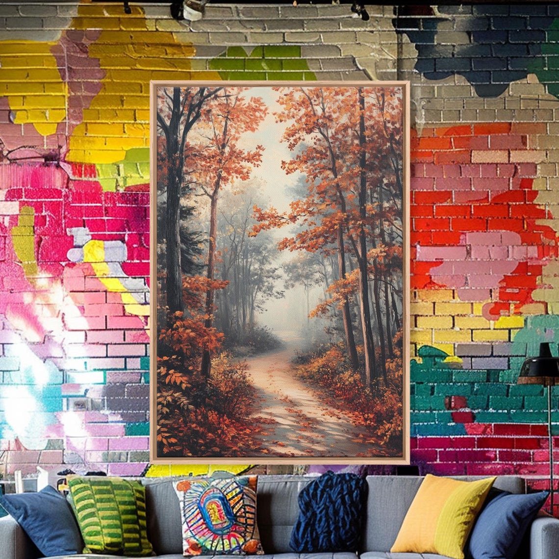 Golden Autumn Forest Path Misty Warm Fall Trees Landscape Poster - Image 4