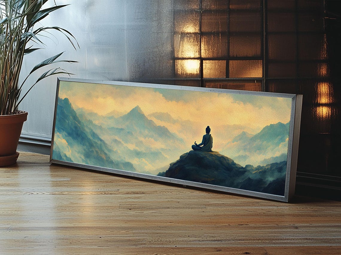 Buddha Meditating On Mountain Top Misty Zen Yoga Studio Poster - Image 4