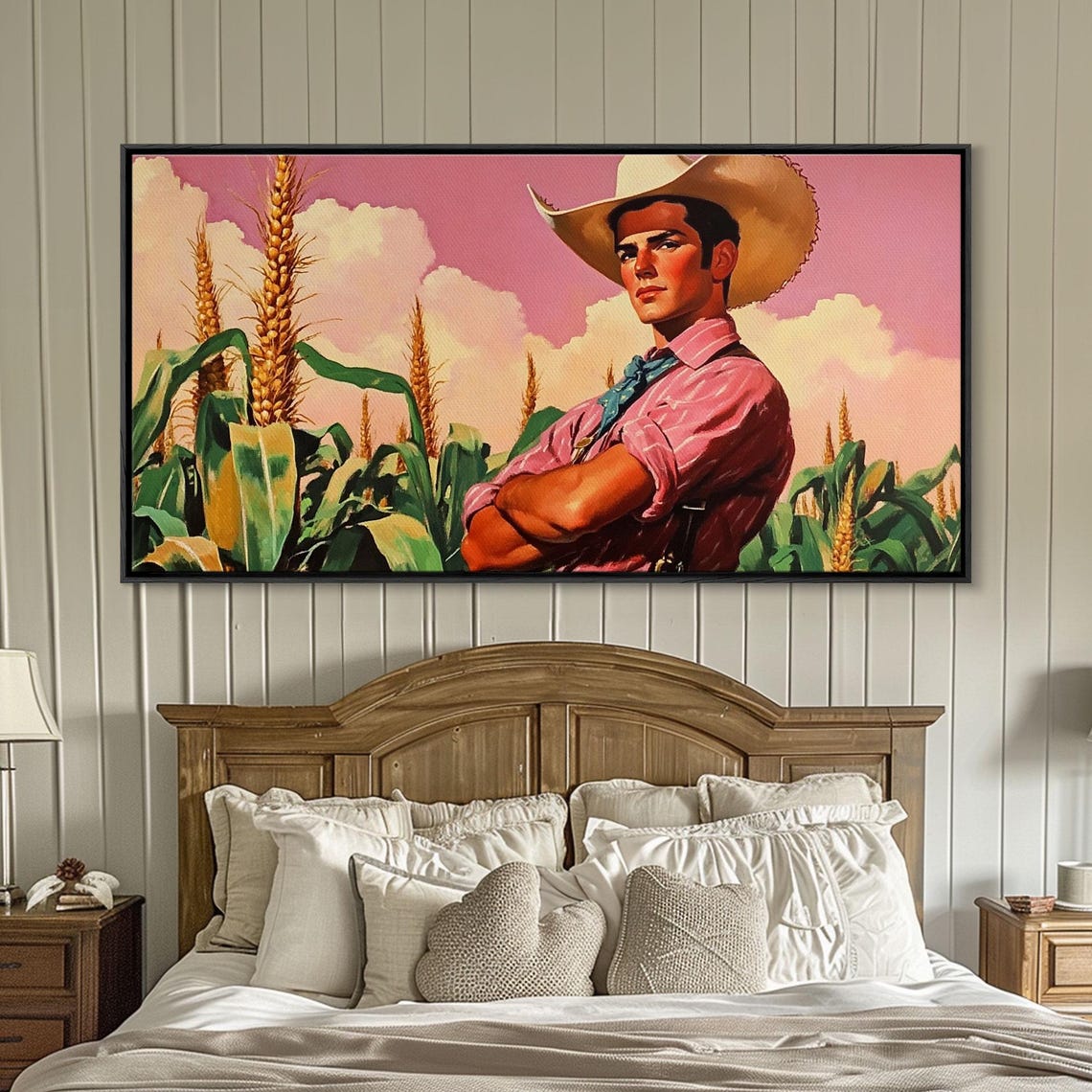 Surreal Cowboy Art Farmer Amongst The Corn Framed Print Farmhouse Pop Art Rustic Boho Style 1950s Retro Art - Image 5